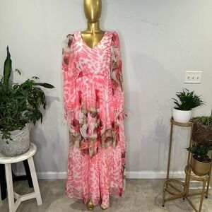 Pink floral maxi dress with sheer sleeves XL #floral #feminine #boho #whimsical